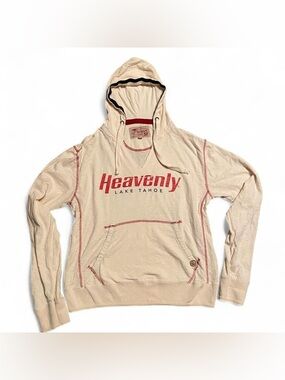 Heavenly Lake Tahoe Hooded Pullover - Cream with Red Logo